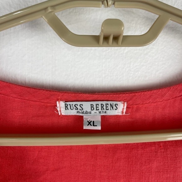 Russ Berens Coral Grenadine 100% linen Relaxed Fit Half Sleeve Top Women's XL - Picture 3 of 7